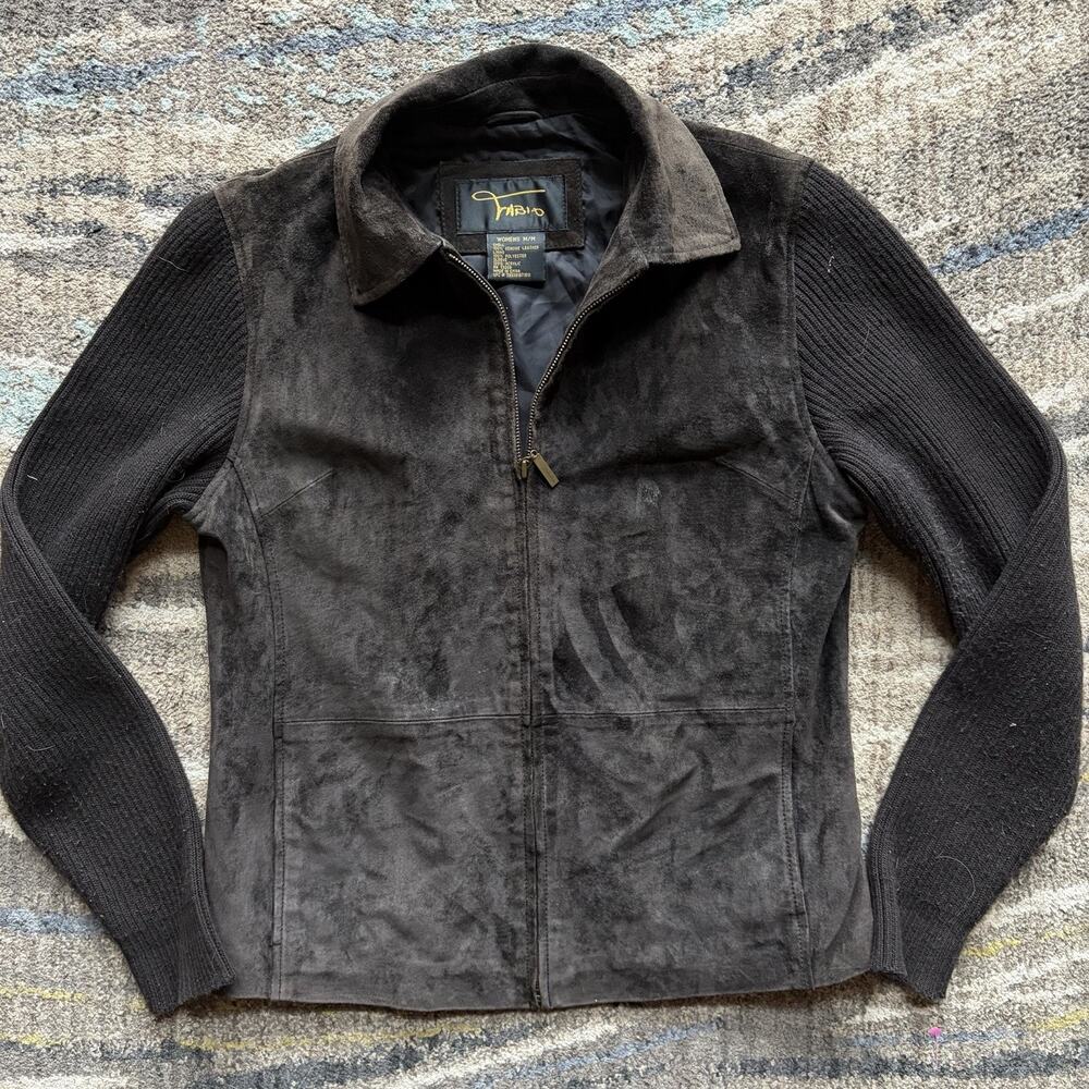 Women's Vintage Y2K Fabio Dark Espresso Brown Suede Leather Zip Up Jacket Sz M